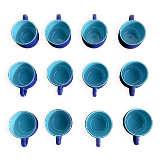 Set of 12 small vintage espresso cups duo in blue Made in Italy