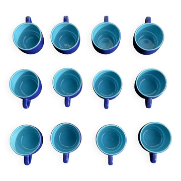 Set of 12 small vintage espresso cups duo in blue Made in Italy