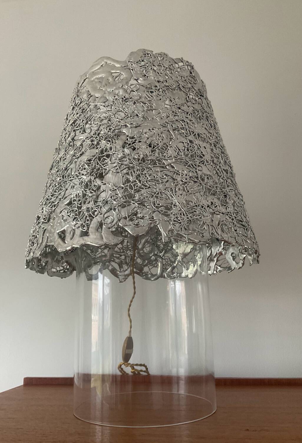 Vintage glass and aluminum lamp from the 70s