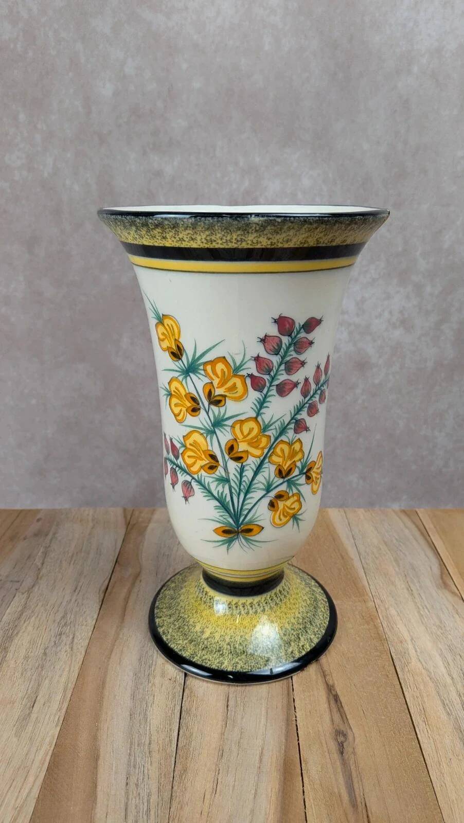 Antique Henriot Quimper vase with Breton floral decoration.