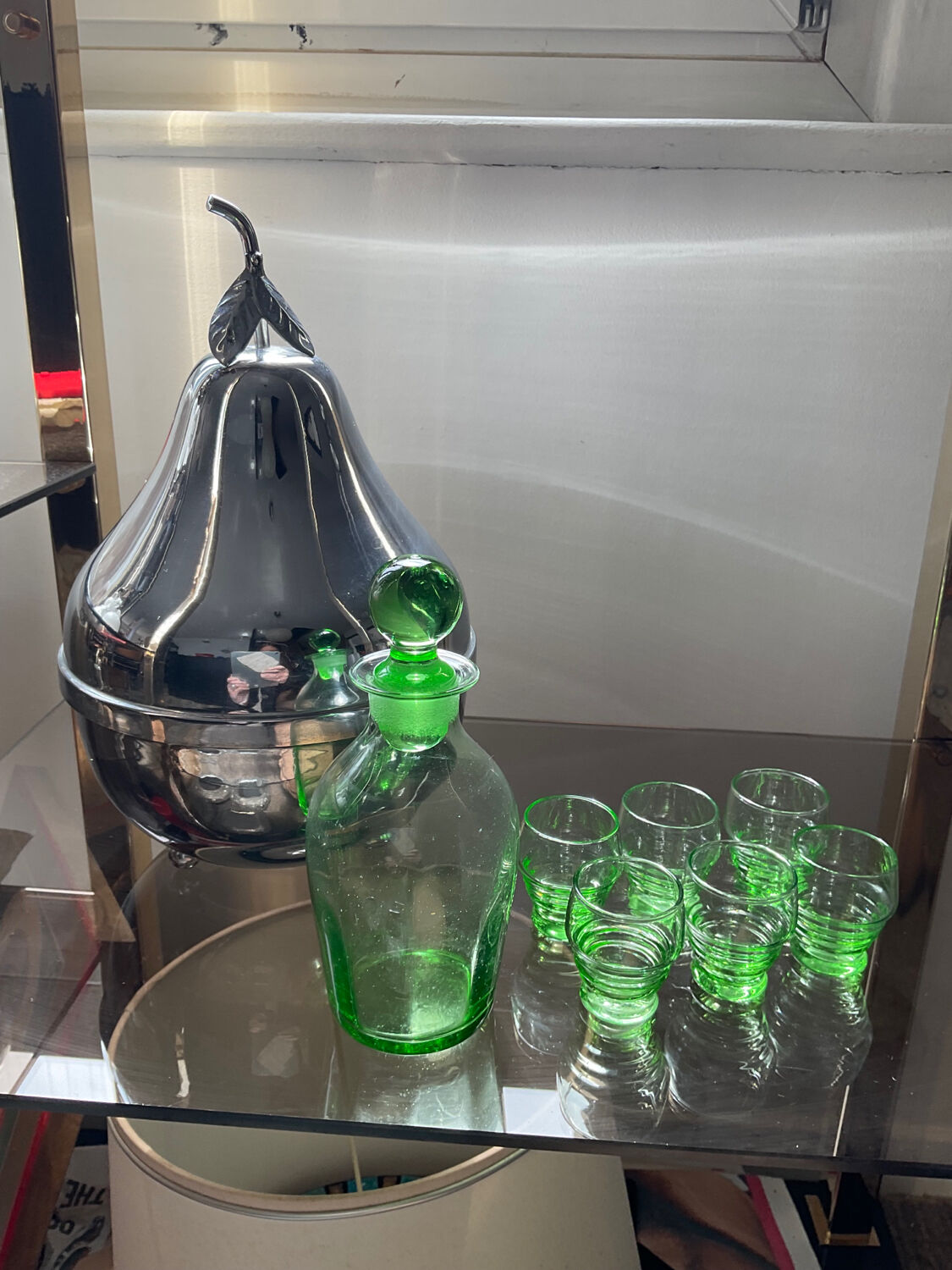 Vintage pear liqueur service in silver metal 70s