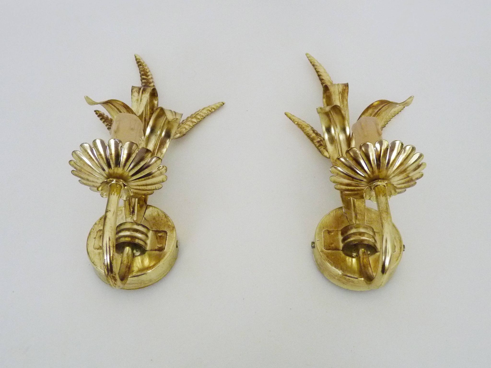 Pair of vintage golden wheat ear wall sconces Maison Masca Florence