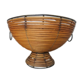 Standing fruit basket in rattan and black lacquered metal 1970
