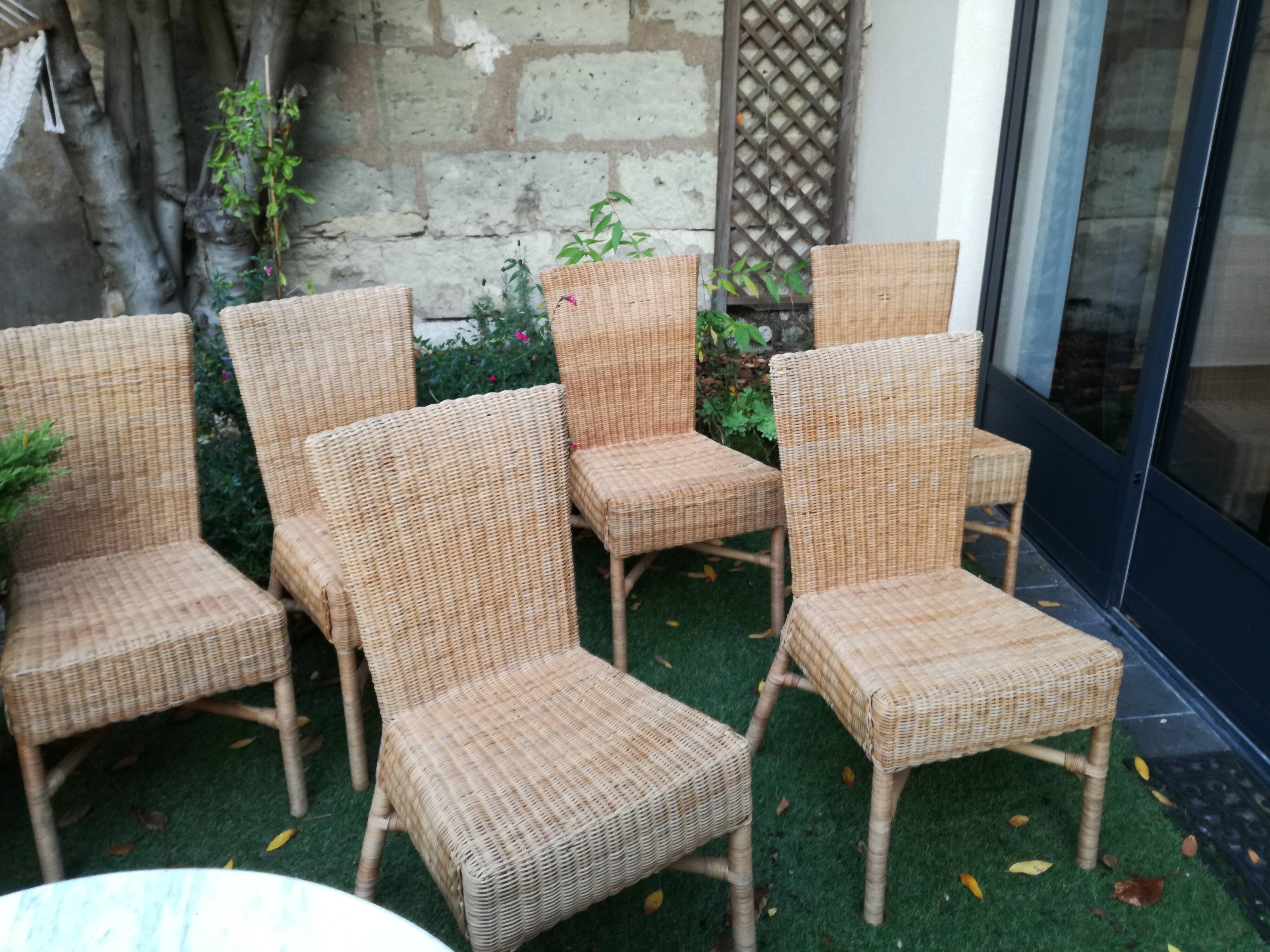 6 chaises vintage en bambou et osier 70's