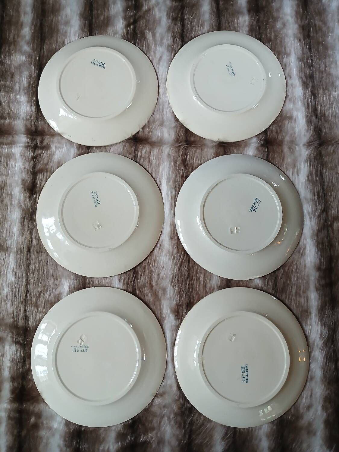 6 antique flat plates in ironstone Hb & Cie