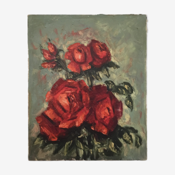 Tableau ancien « bouquet de roses »
