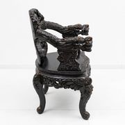 Pair of Chinese Qing Dynasty Carved Dragon Armchairs,Ebonized Hardwood,19th