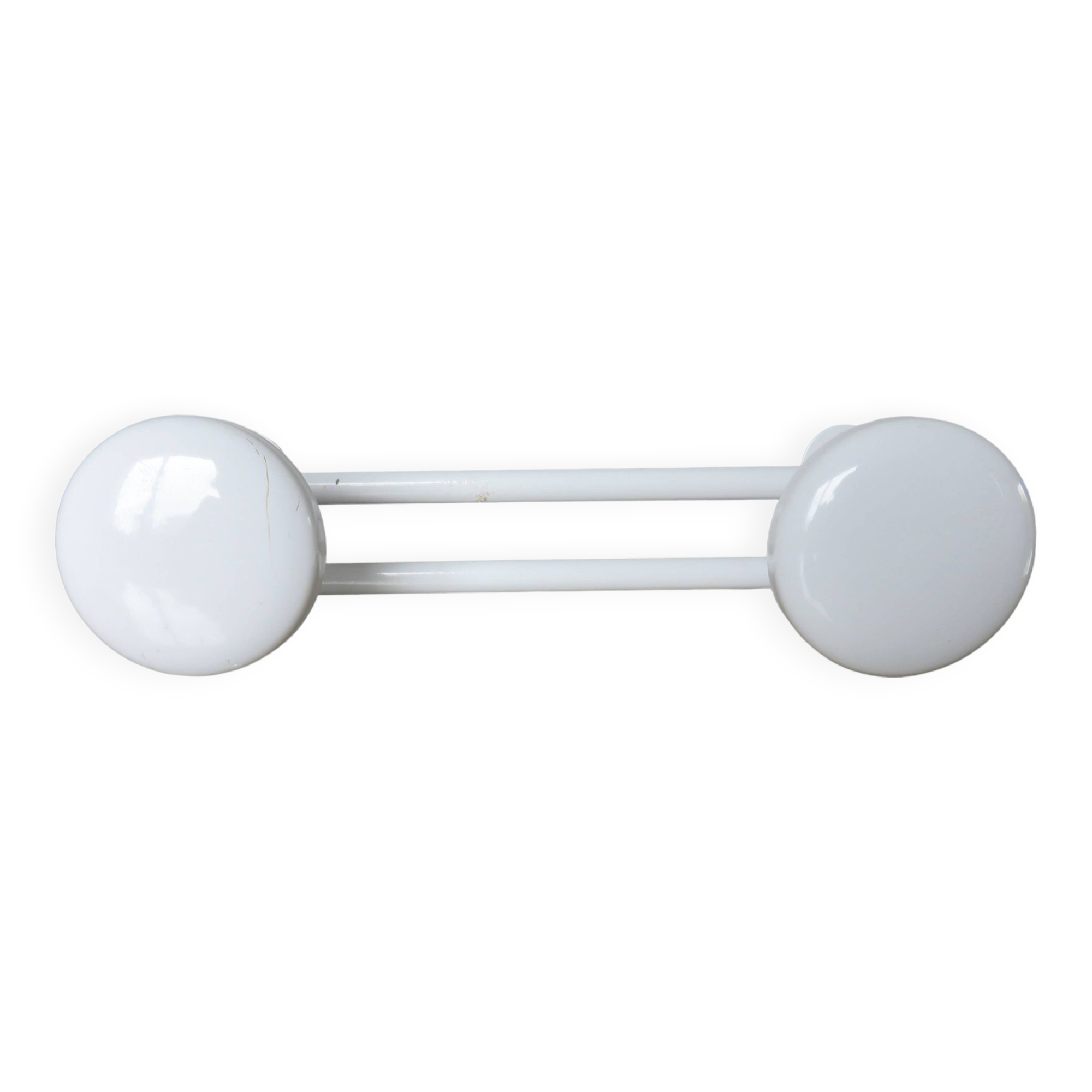 Wall coat rack in white lacquered metal with 2 hooks, 1970s