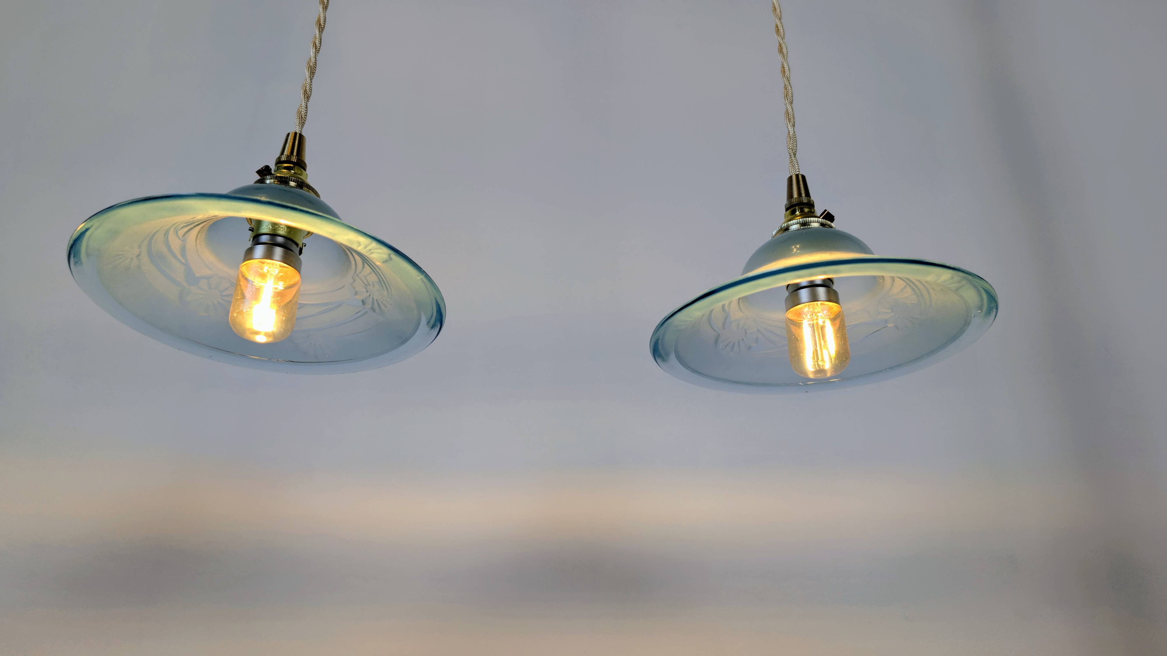 Art Deco blue glass pendant light, moulded glass shade — Ø19 cm — 3 available