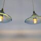 Art Deco blue glass pendant light, moulded glass shade — Ø19 cm — 3 available