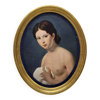 Portrait d'une jeune fille Jacques Louis David Impression Cadre Oval Bois Doré
