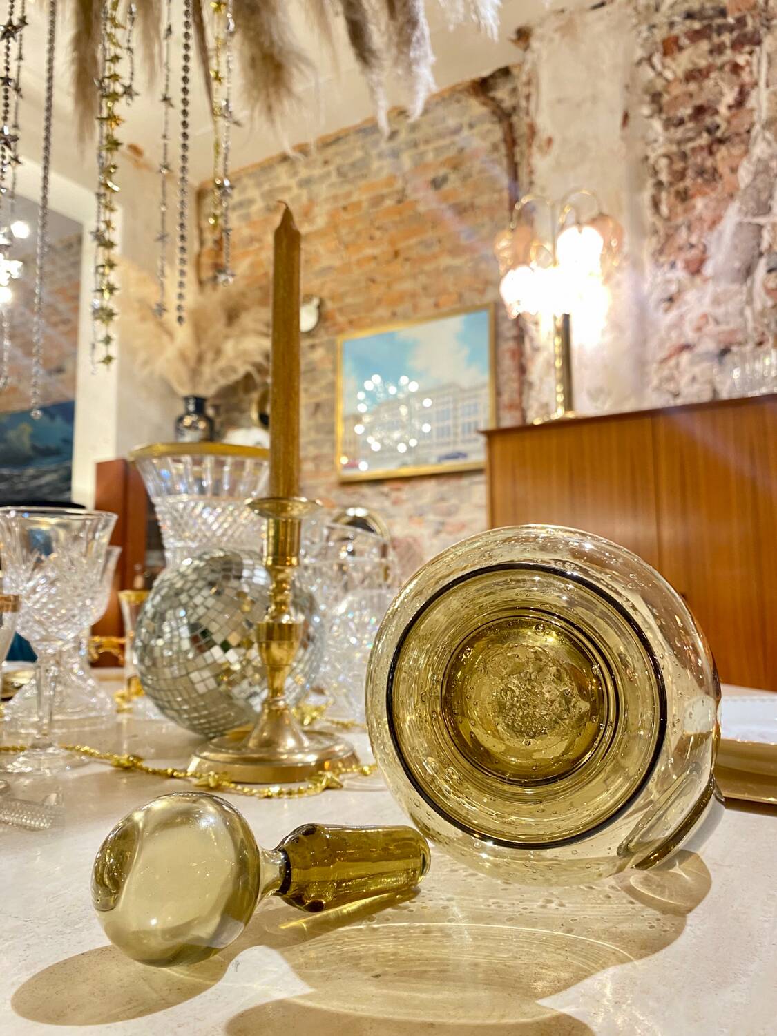 Smoked blown glass carafe