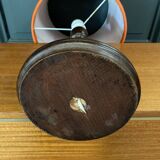 Mid-20th century turned wooden lamp with orange fabric lampshade