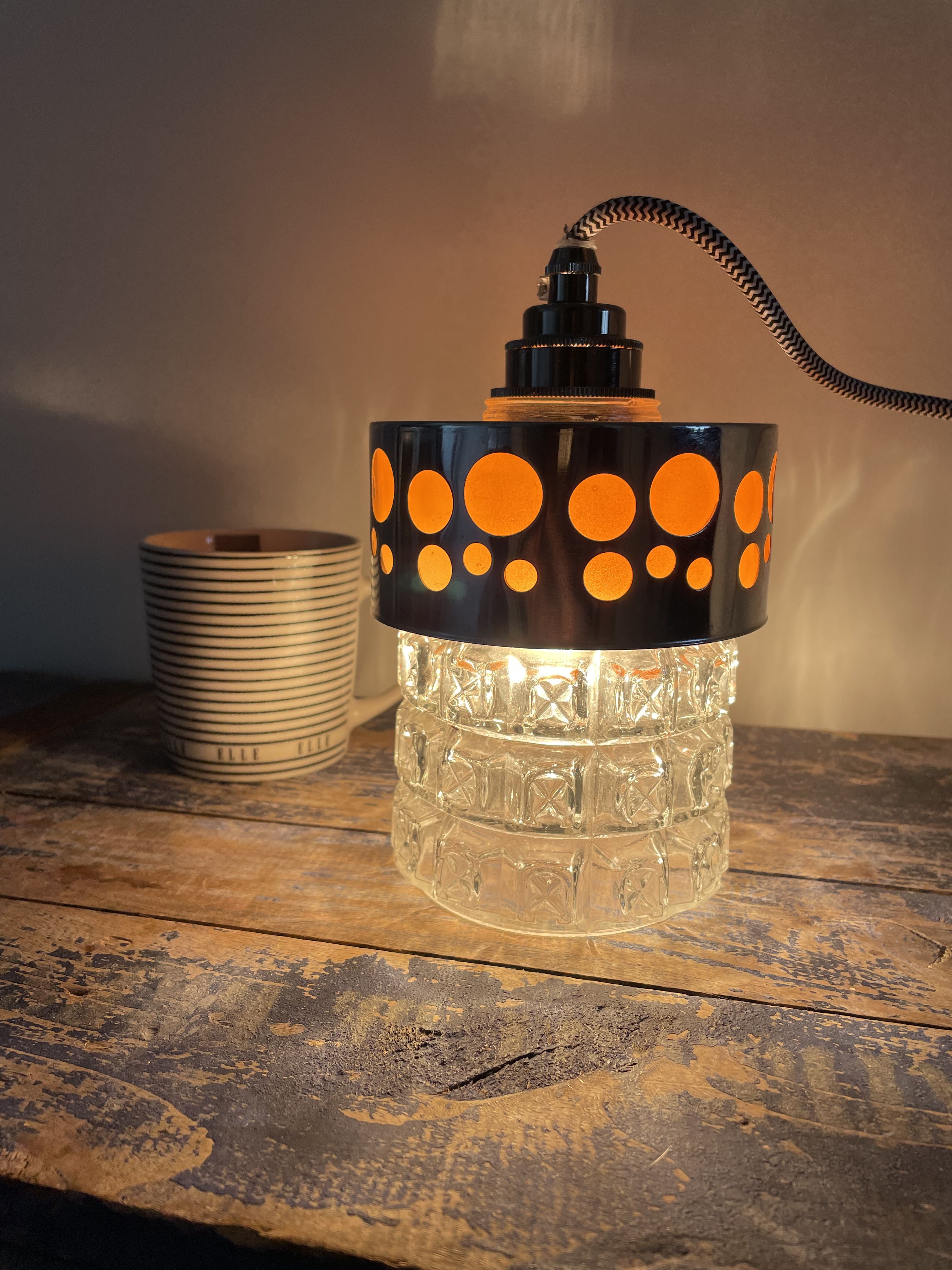 Set of vintage electric chiseled glass lamps