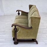 1950s, 3-seater Danish sofa, original condition, furniture velour, oak.