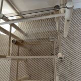 Vintage nesting tables Boutboul - cream metal and smoked glass - 70s design.