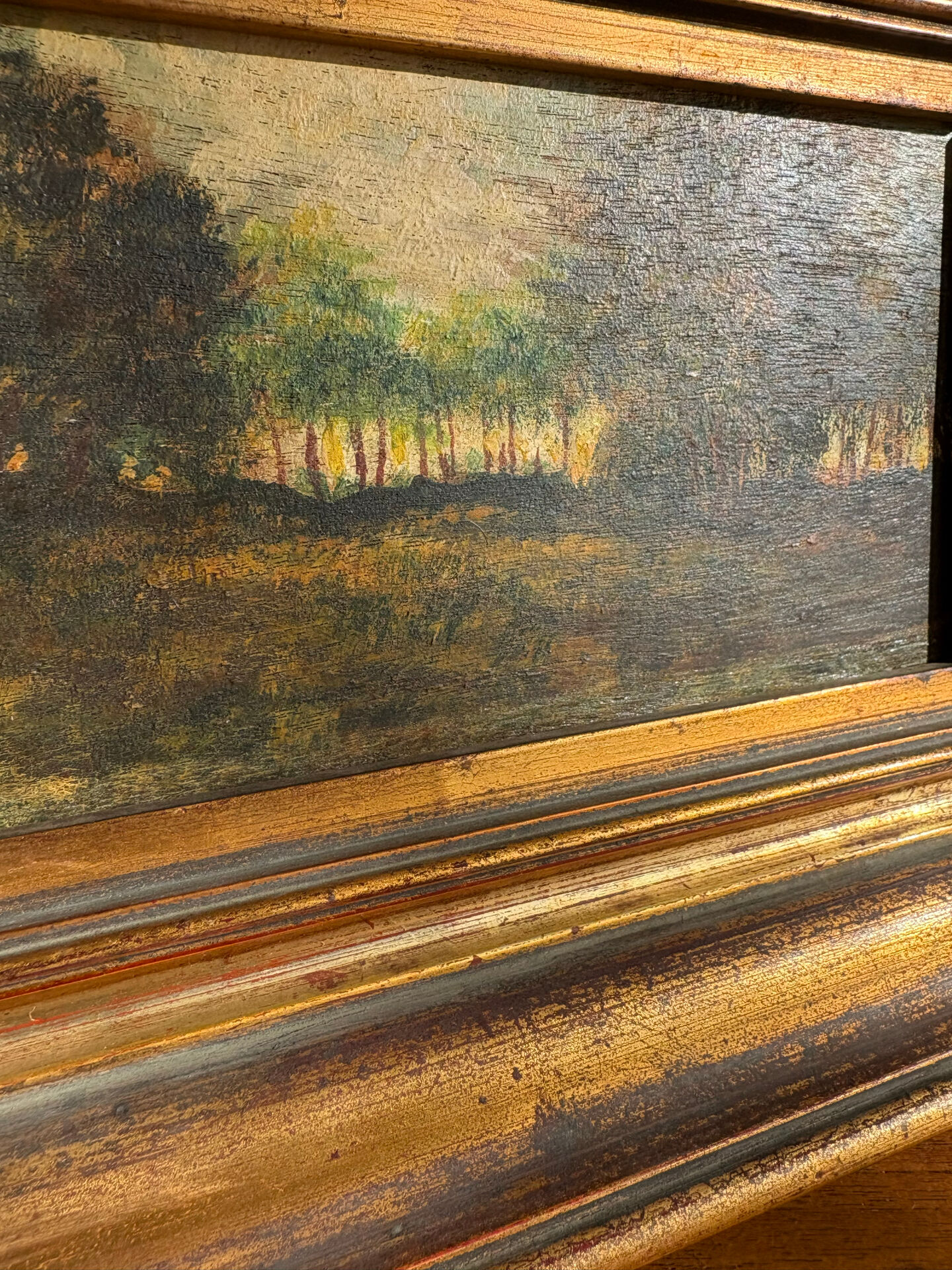 Antique painting from the late 19th century - Oil on panel in the Barbizon style.