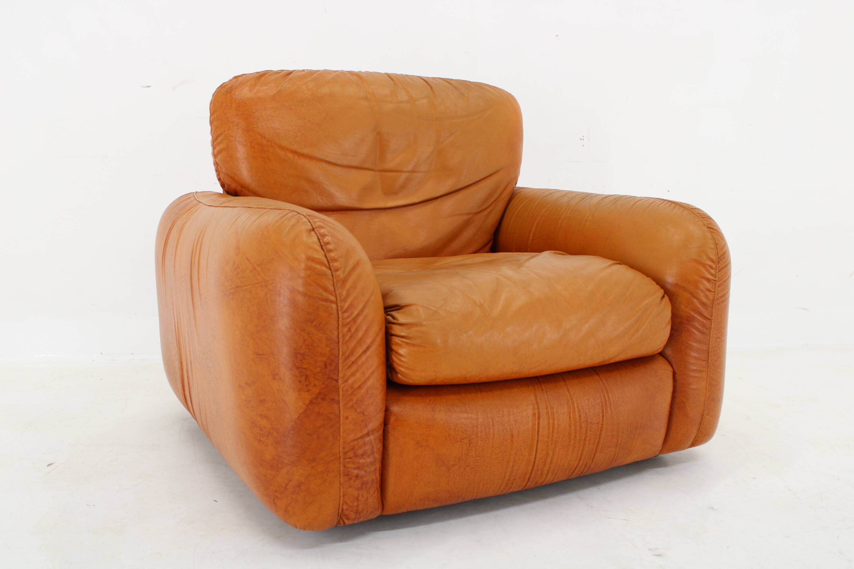 1970s  Cognac Leather Armchair ,Italy
