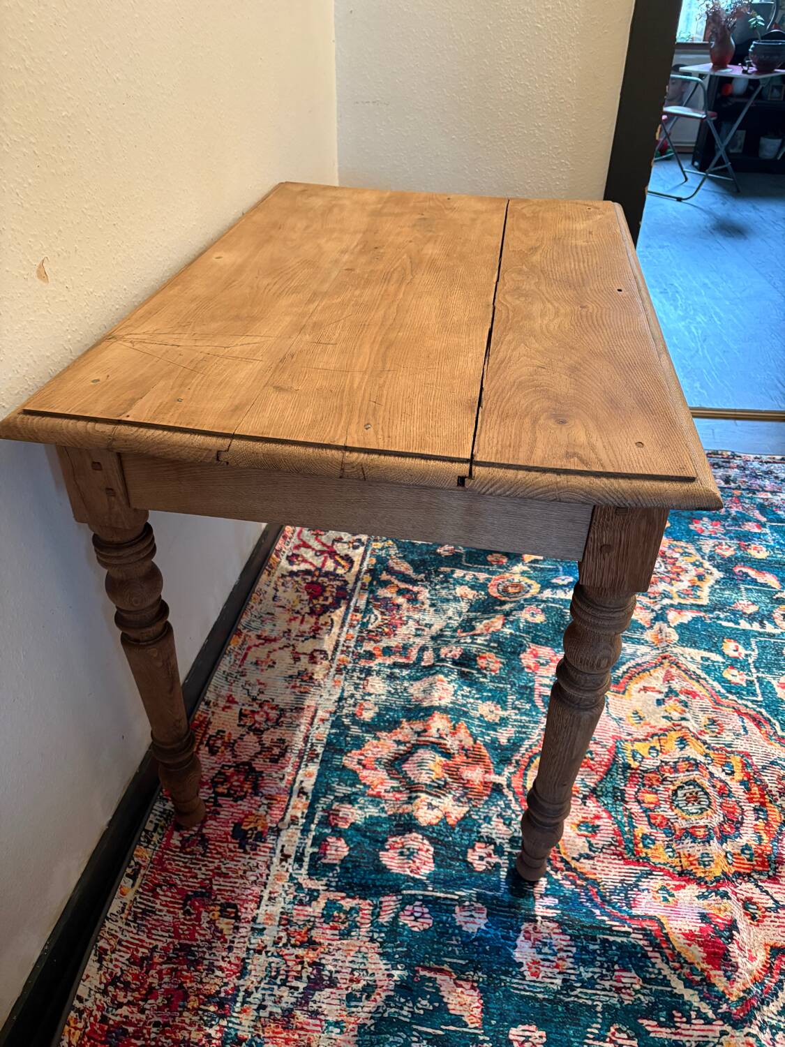 Raw wood farmhouse table