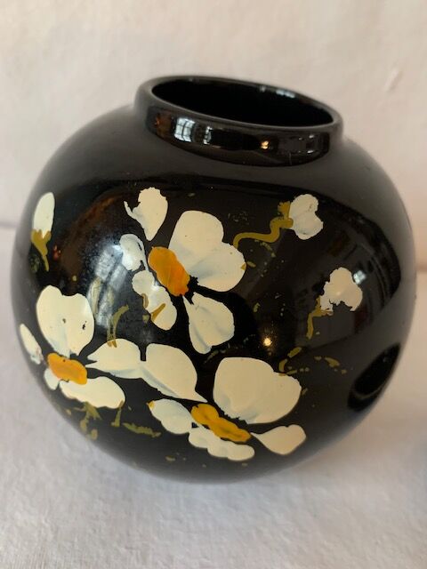Old black ceramic ginger pot / Vintage Chinese ceramic 1950 / Art deco