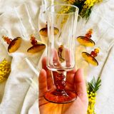 Lot de 8 flûtes champagne vintage verre ambré