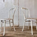 Pair of 2 bistro chairs in white bentwood and canework Jacob Josef Kohn