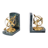 Nautical Brass & Marble Sundial Bookends, Set of 2