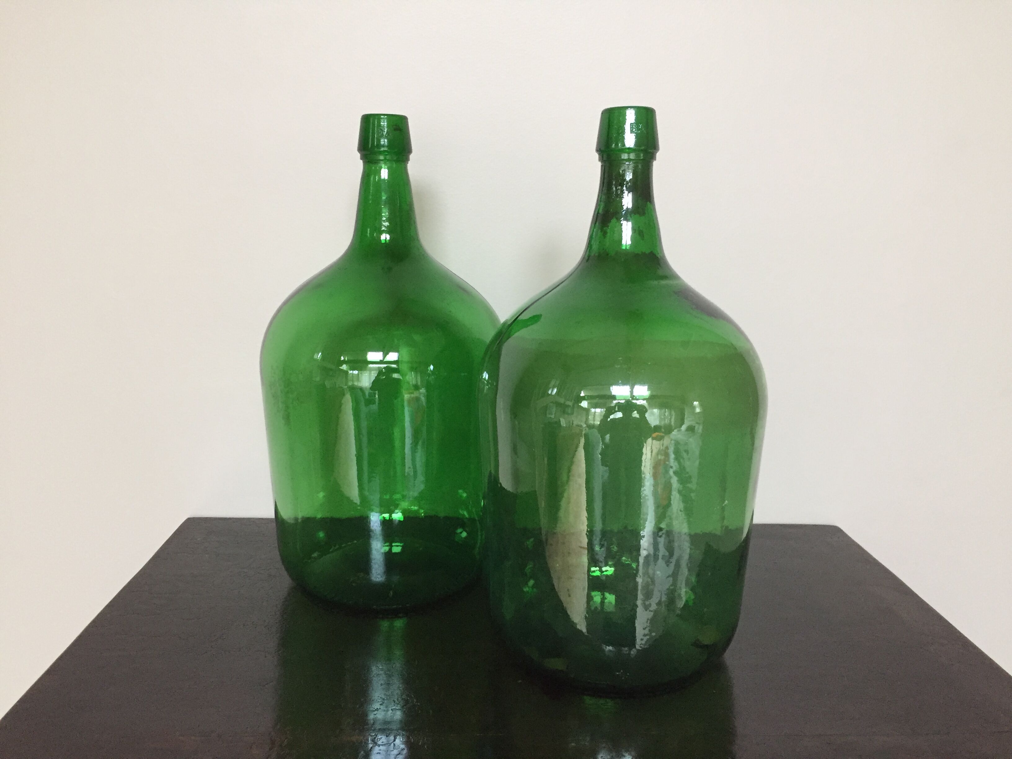 Old demijohn duo of green color 5L