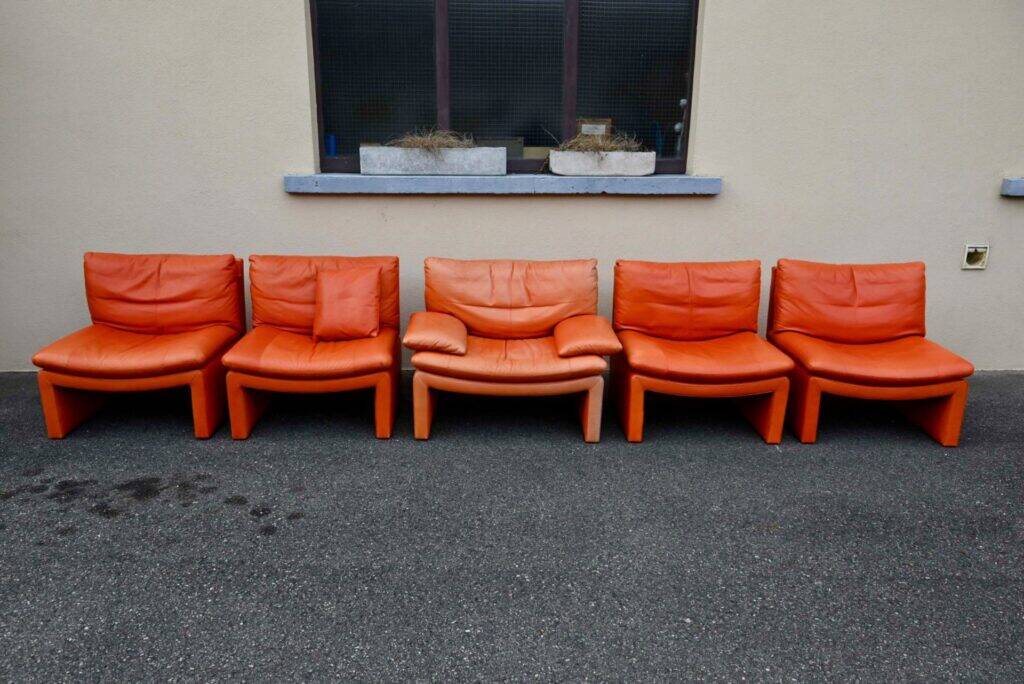 Set of 5 Italian leather armchairs - 1970s