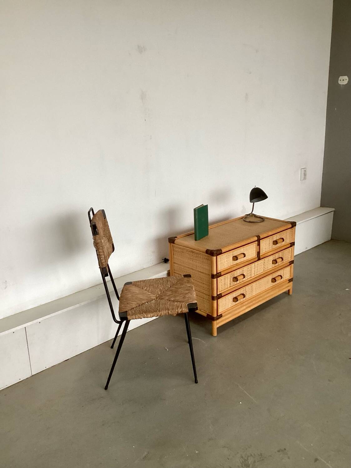 Smal drawer cabinet bamboo ratan 1970