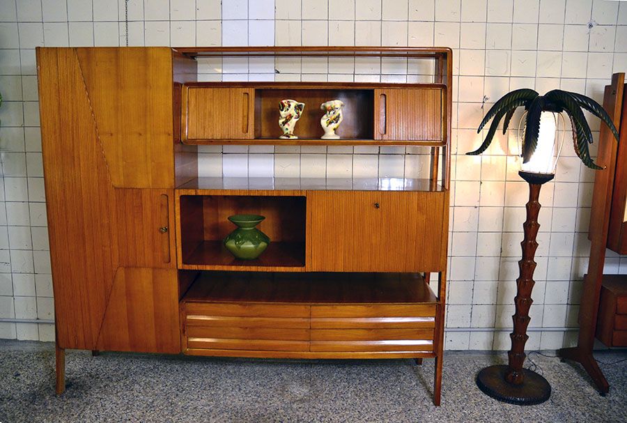 Mid-century living room furniture in ash wood with suspended parts