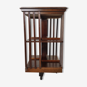 Rotating bookcase mahogany carousel inlaid