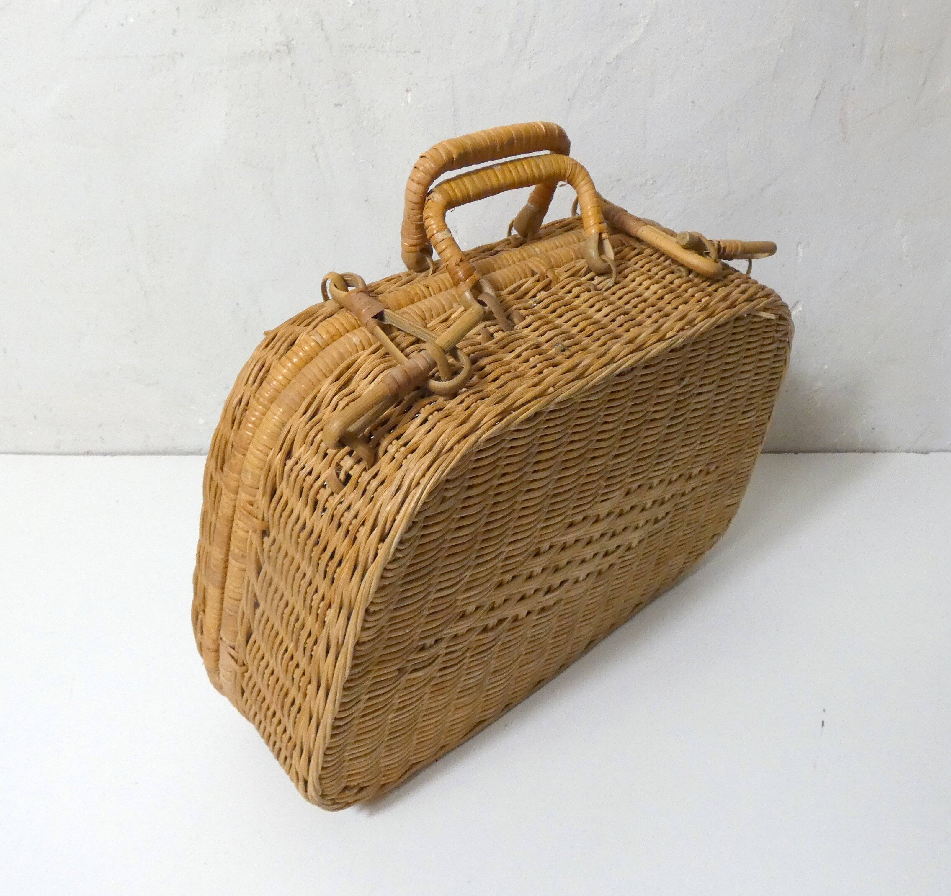 small vintage rattan suitcase
