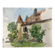 Watercolor landscape old house