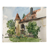 Watercolor landscape old house