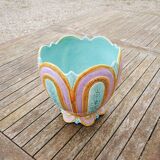 Ancien Cache-Pot en Faïence Couleurs Pastel