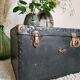 Old navy trunk, wooden chest and vintage leather