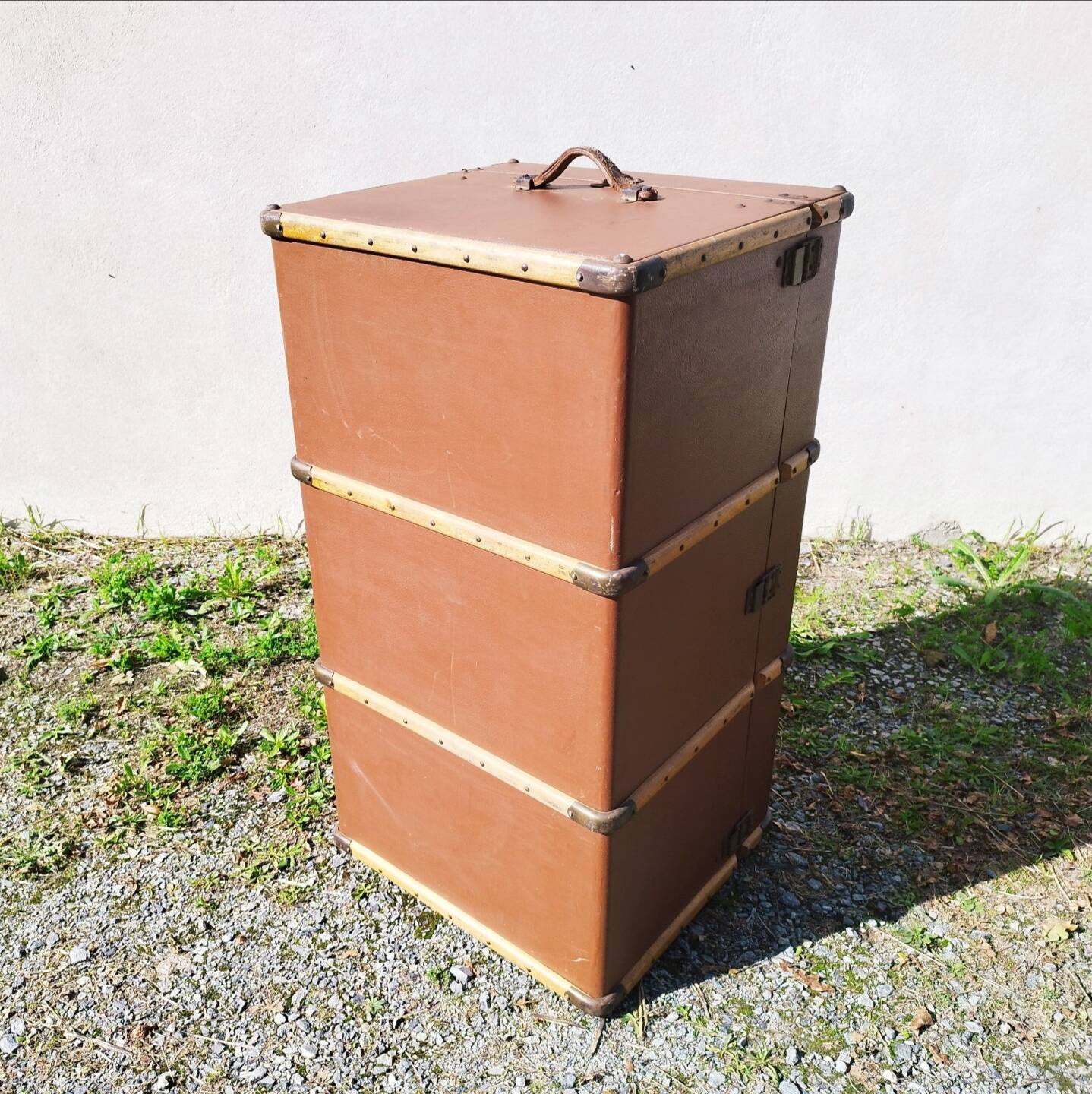 Large vintage arched travel storage trunk