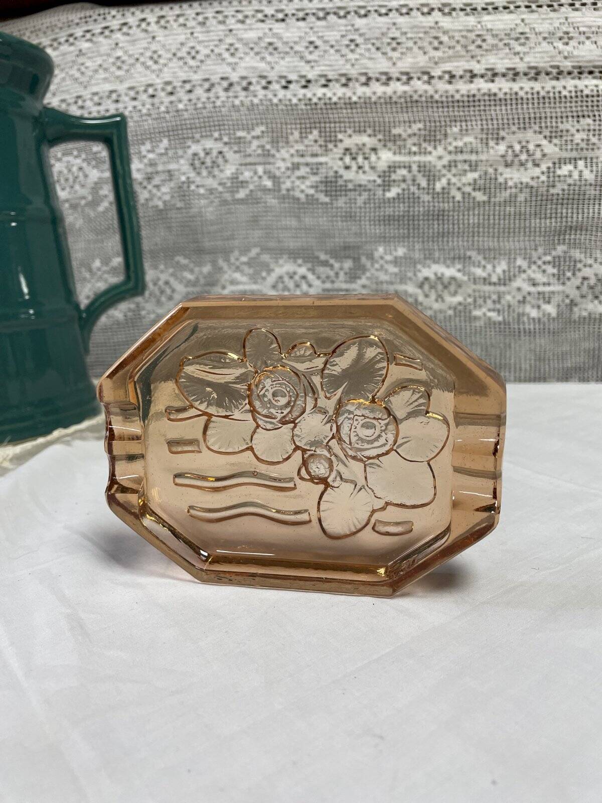 Cendrier verre rosé octogonal esprit art déco