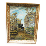 Ancien tableau huile sur toilé signée & encadré : cavalier seul