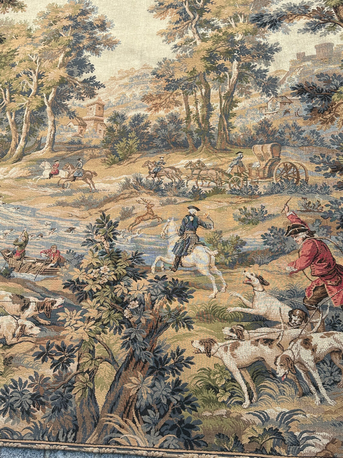 Vintage Aubusson jacquard tapestry "Hunting Scene"