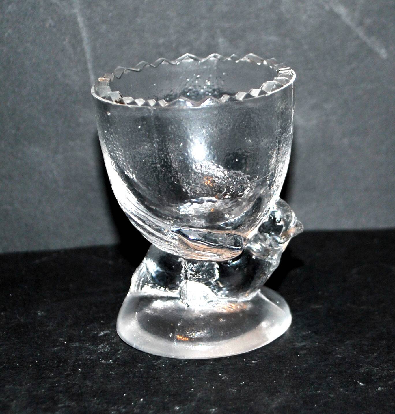 Vintage Portieux Molded Glass Chicken Egg Cup Easter Hen