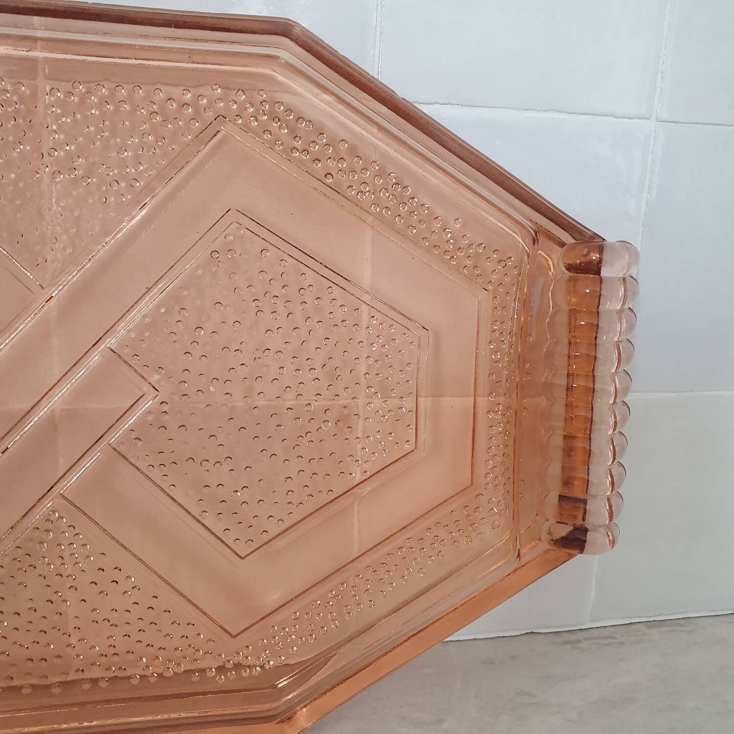 Art Deco Rosaline Style Pink Glass Tray
