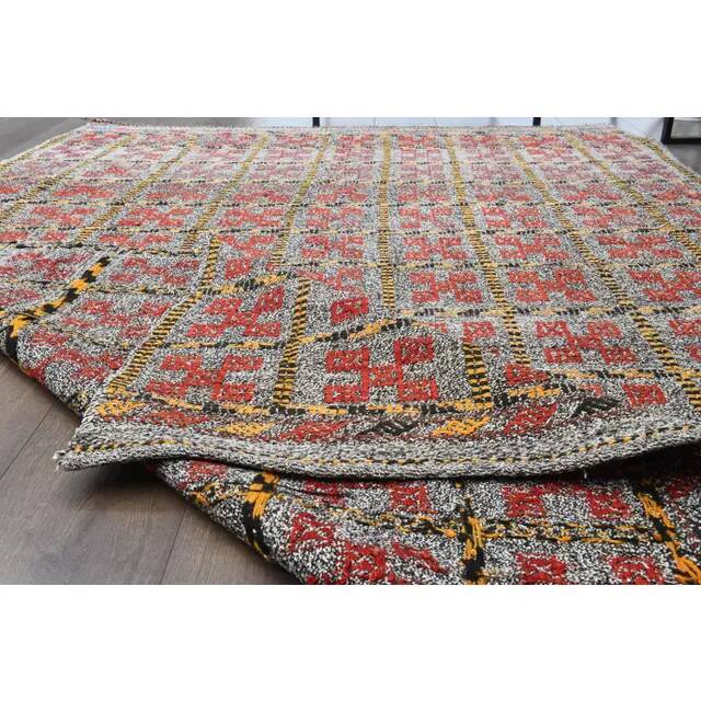 Tapis couloir vintage turc Oushak fait main en laine et coton gris 169x248 cm des années 1970