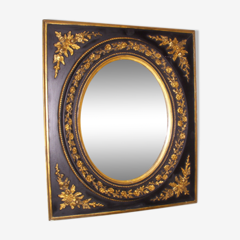 Miroir bois doré et noirci époque Napoleon III 52x62cm