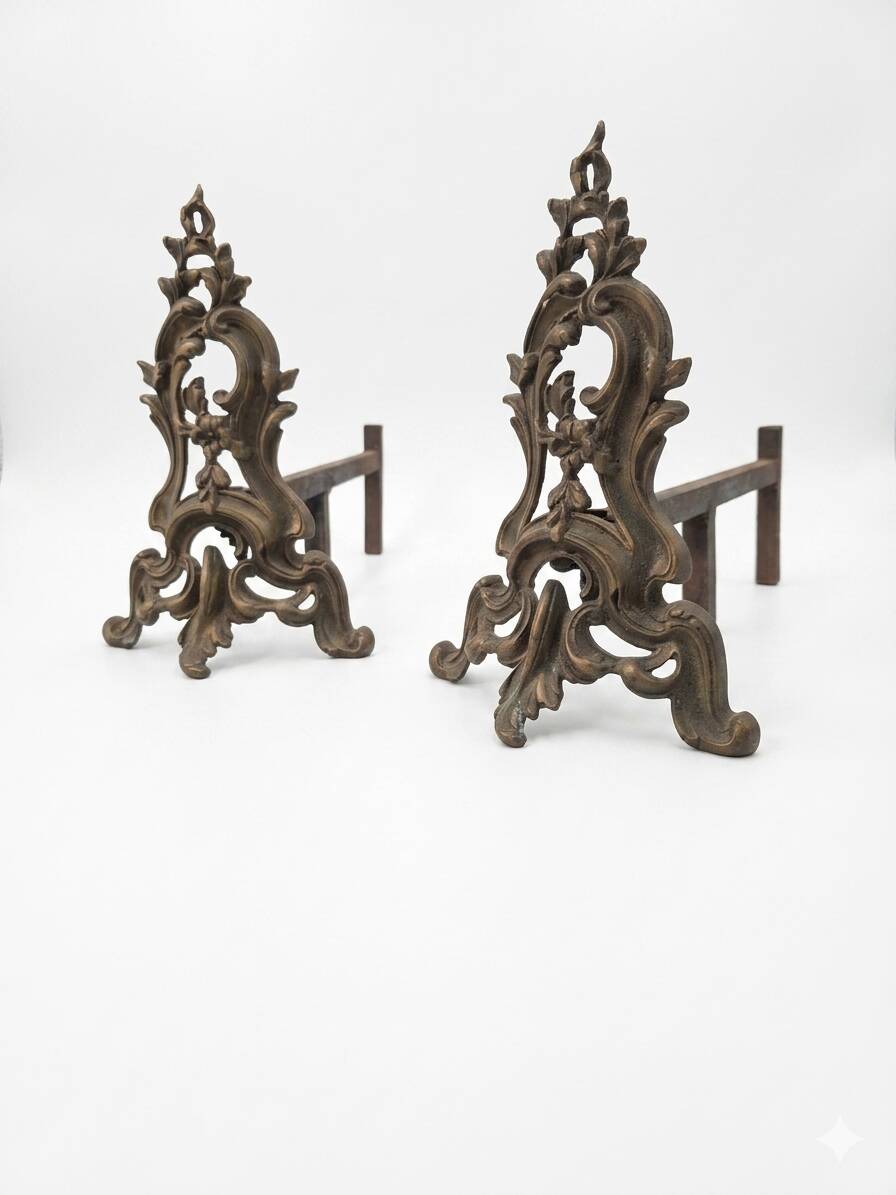 Pair of Louis XV style bronze andirons