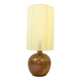XXL vintage ceramic brown floor lamp with beige ribbon shade from the 1970s.
