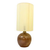 XXL vintage ceramic brown floor lamp with beige ribbon shade from the 1970s.