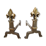 Pair of old chenets fleur de lys pattern
