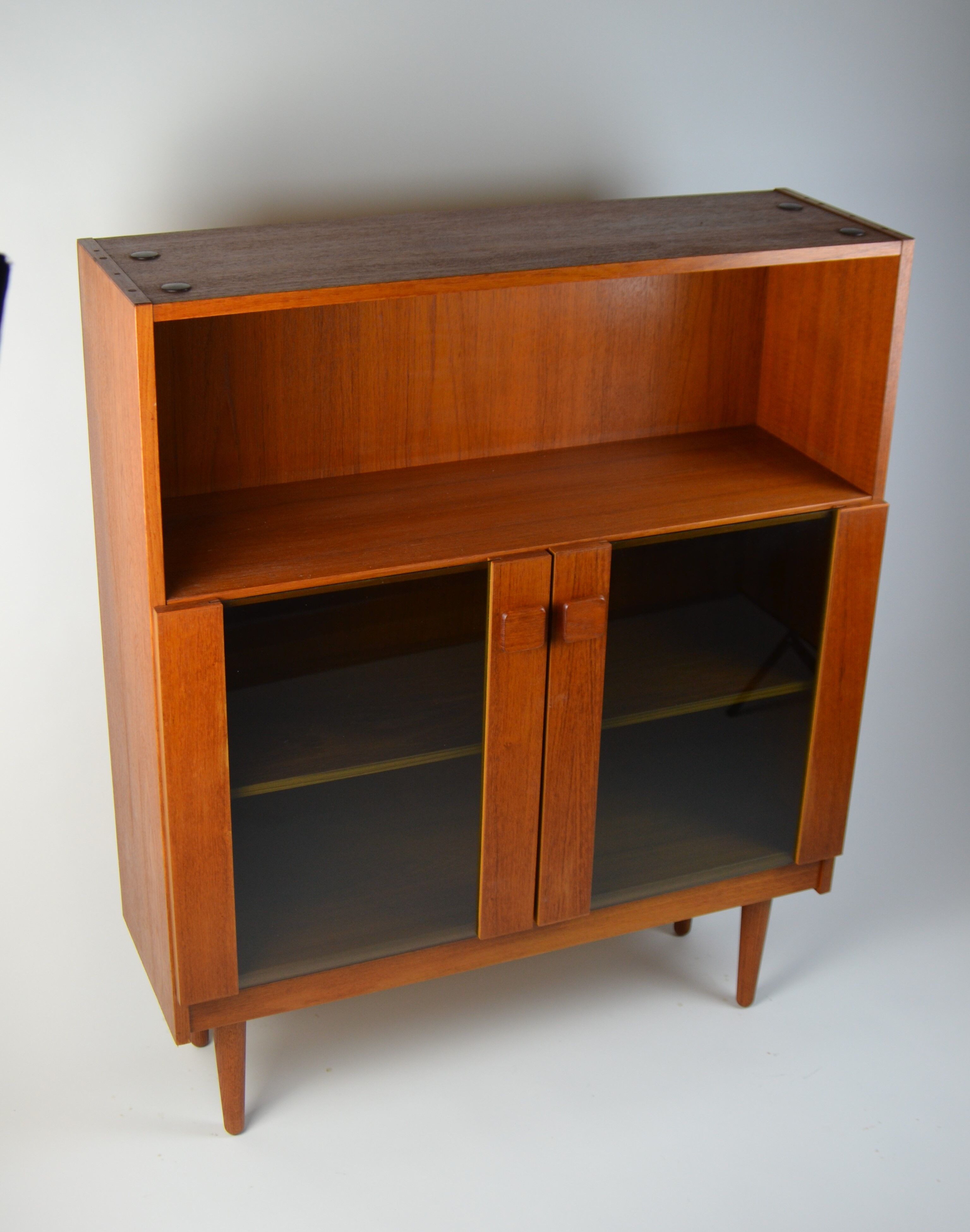 Vintage Danish bookcase / highboard with smoked glass doors